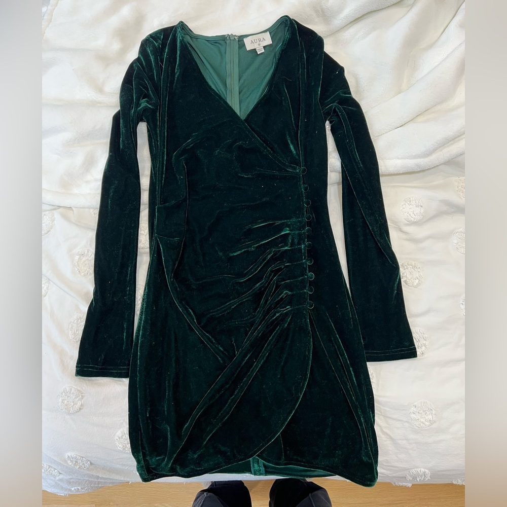 NWT Emerald green velour mini dress